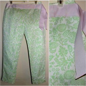 Ankle pants 8 Print Green Purple Cotton bl Cropped Sash Floral Vanessa Fox